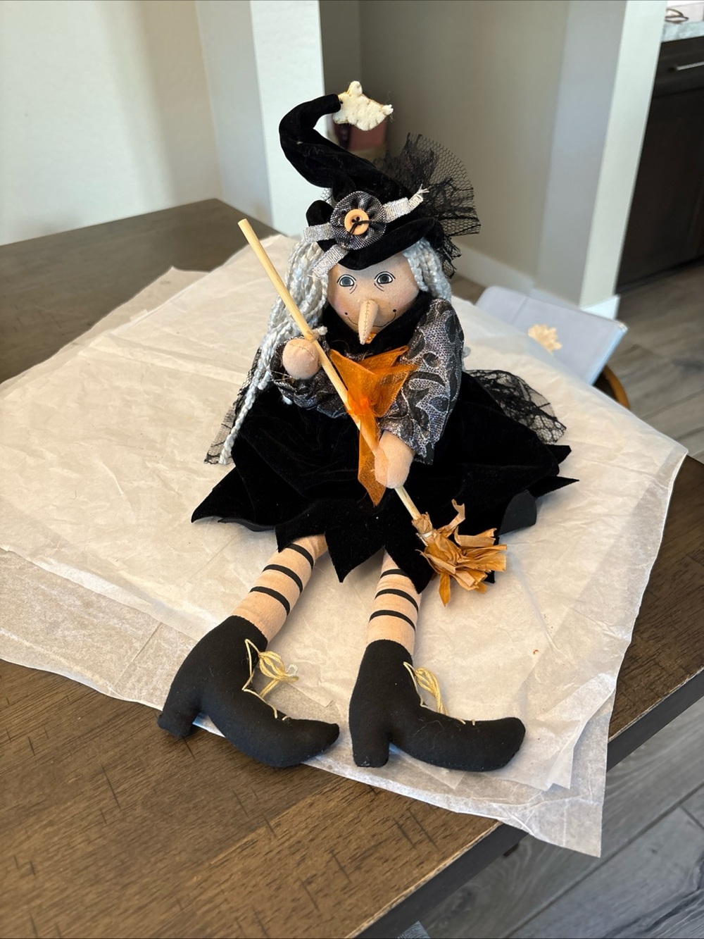 Vintage Halloween Fabric Witch Shelf Sitter